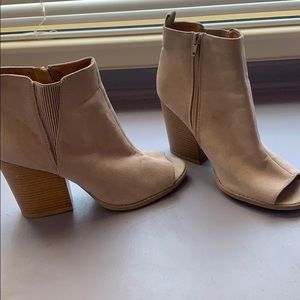 Tan open toe booties